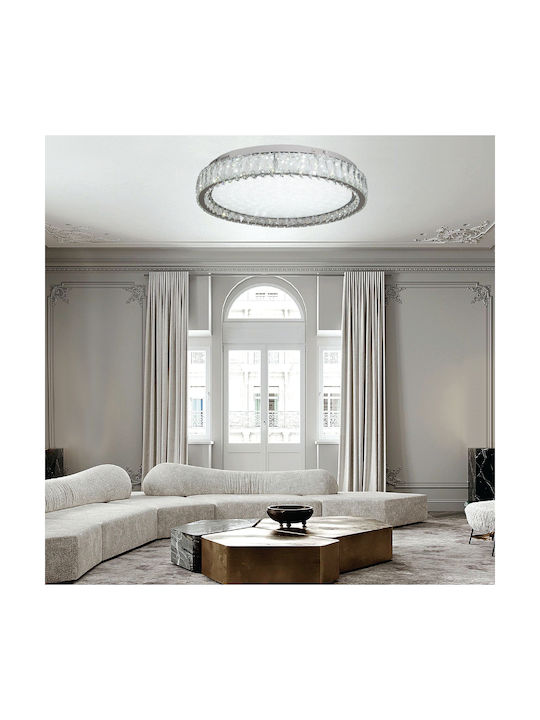 Inlight Μοντέρνα Πλαφονιέρα Οροφής με Ενσωματωμένο LED και Κρύσταλλα σε Ασημί χρώμα 40cm x 15cm